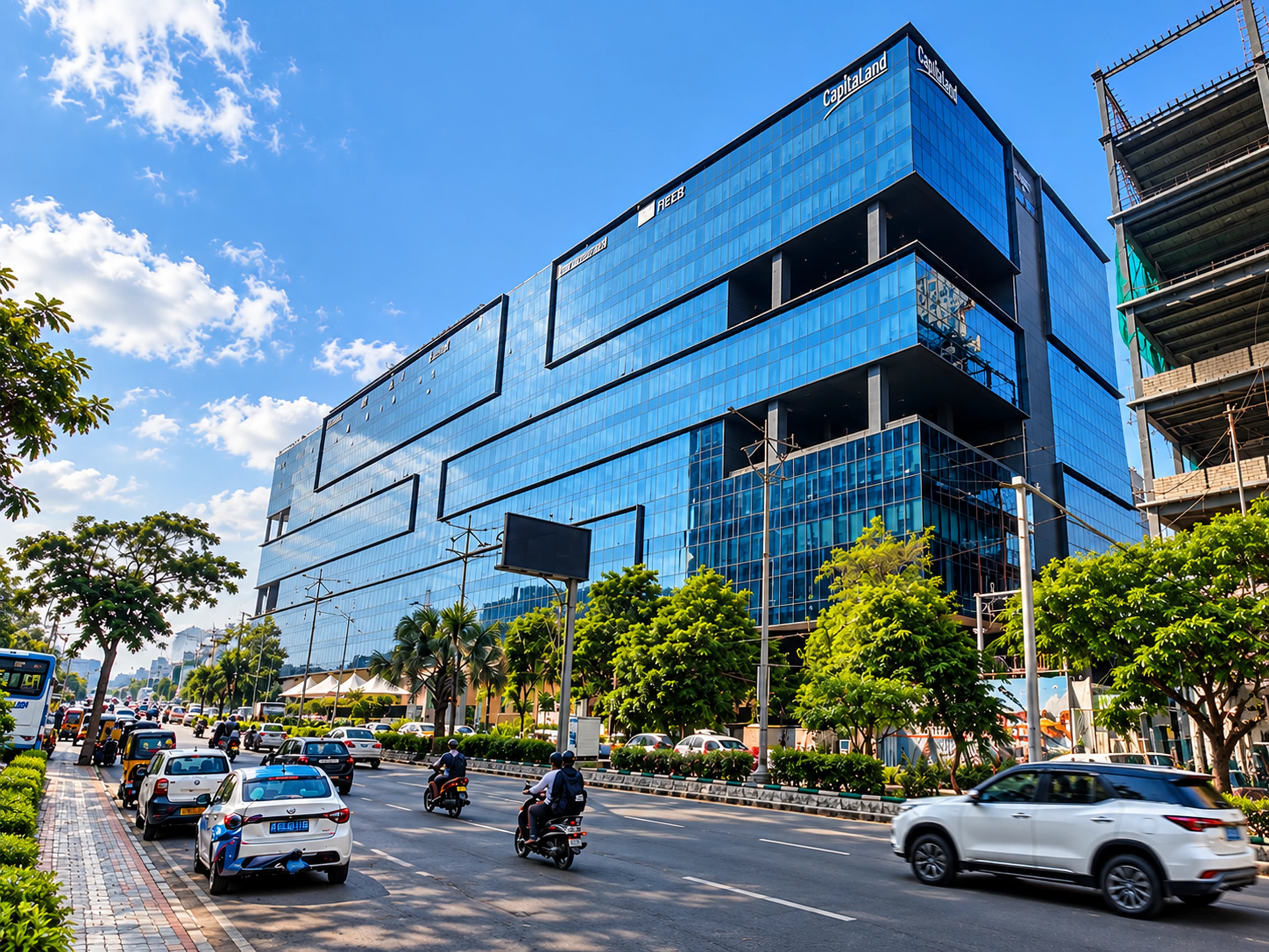 Modern CapitaLand office and commercial destination connected to the LionCharge charging network