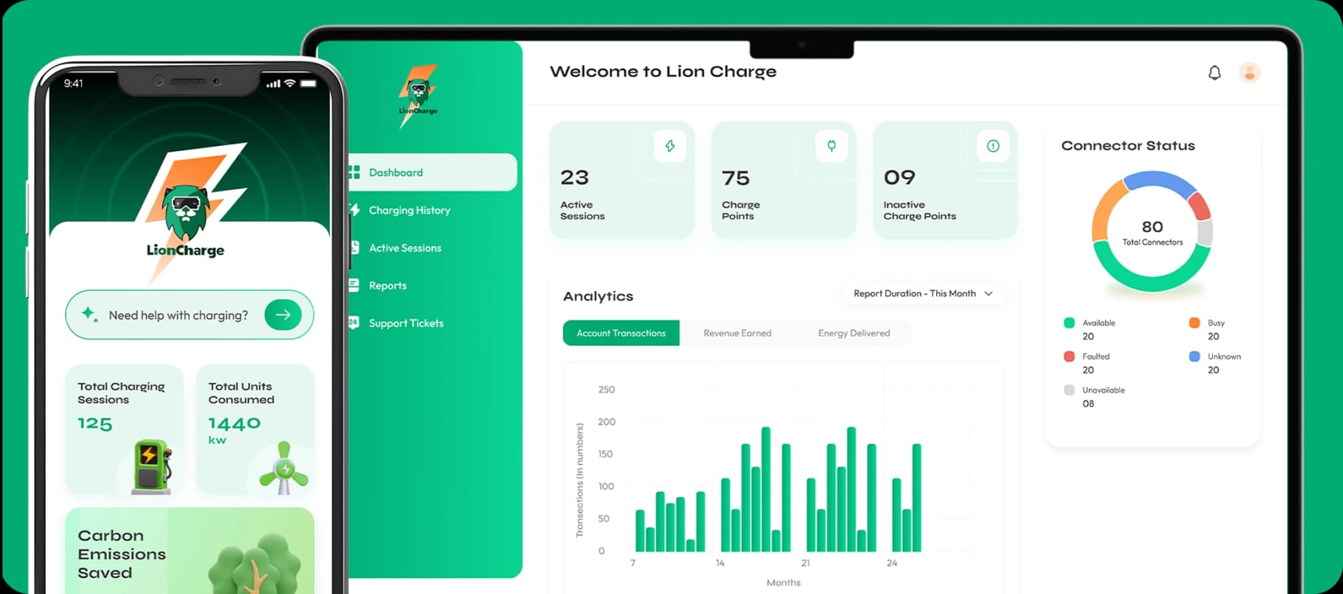LionCharge centralized dashboard and mobile user app